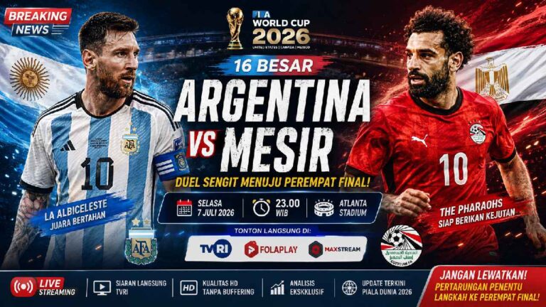Link Live Streaming Argentina vs Mesir 16 Besar Piala Dunia 2026, Duel Sengit Penentu Tiket Perempat Final