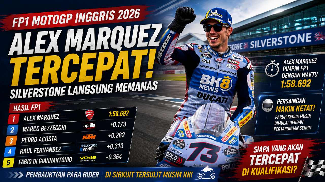 Alex Marquez Tercepat di FP1 MotoGP Inggris 2026, Persaingan Silverstone Langsung Memanas